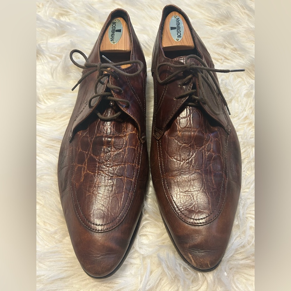 Mastro P. Men’s 44 Vero Cuoio Shoe Leather Crocodile Lace Up Oxfords US 10.5 11